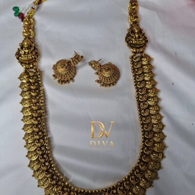 Long coin with lakshmi necklace with beautiful jimkha