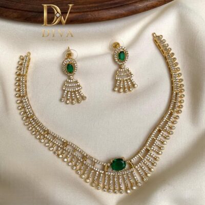 Diva Inspire Emerald Elegance American Diamond Necklace Set