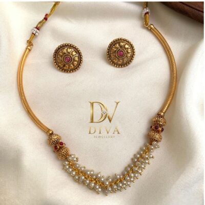Diva Inspire Antique Pearl Beaded Choker Necklace Set